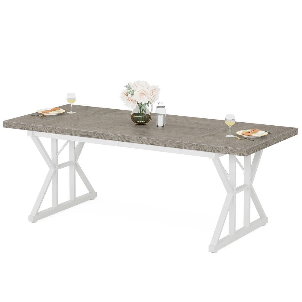 Front. Kadyn - Dining Table, Wood Living Room Tabl, Farmhouse 70.8" Kitchen Table for 6 People,Grey & White - Gray.