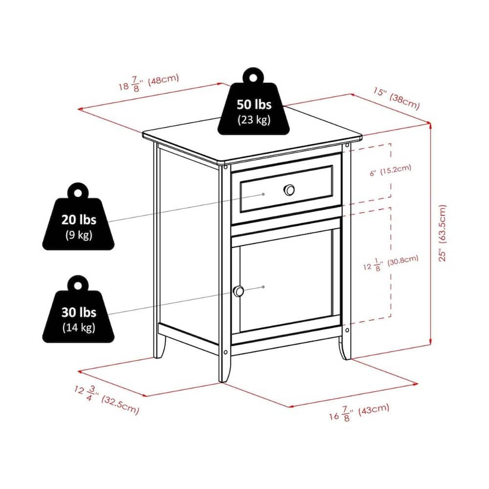 FurniFact - Farmhouse End Table With Storage Finish, Wooden Side Table And Drawer - Espresso