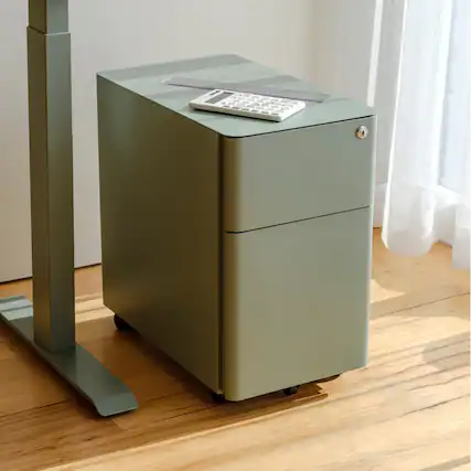 Front. Branch Furniture - Branch Small Filing Cabinet – Compact Office Storage, Lockable Drawers, Durable Design for Organization - Sage.