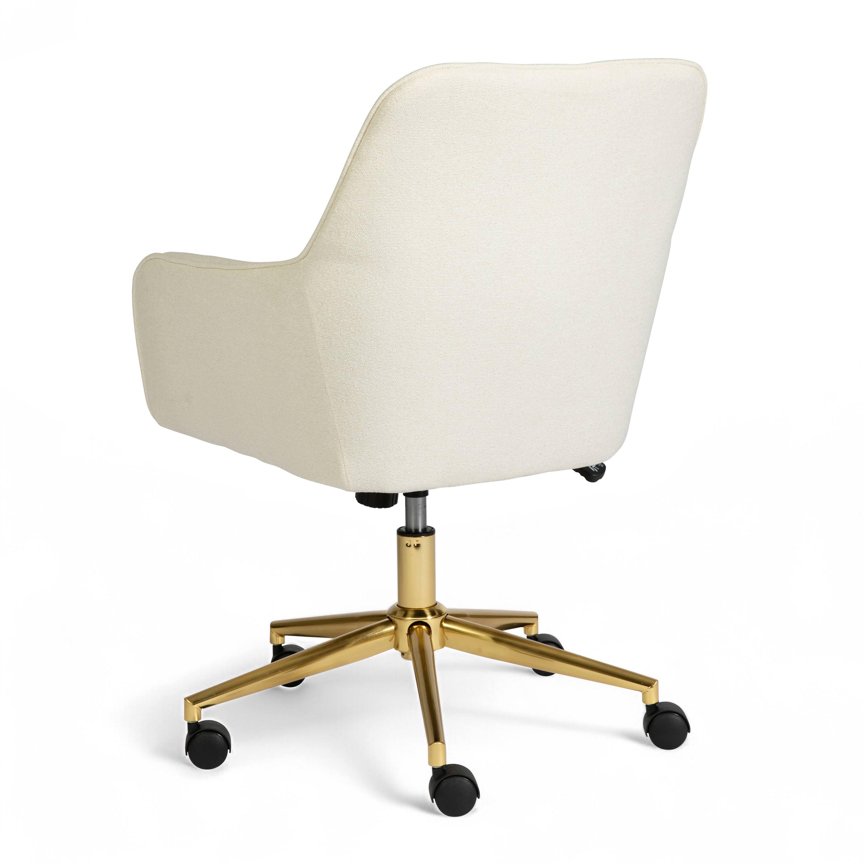 Alt View 8. Martha Stewart - Rayna Upholstered Swivel Home Office Chair with Flared Arms - Off White Fabric/Polished Brass Frame.