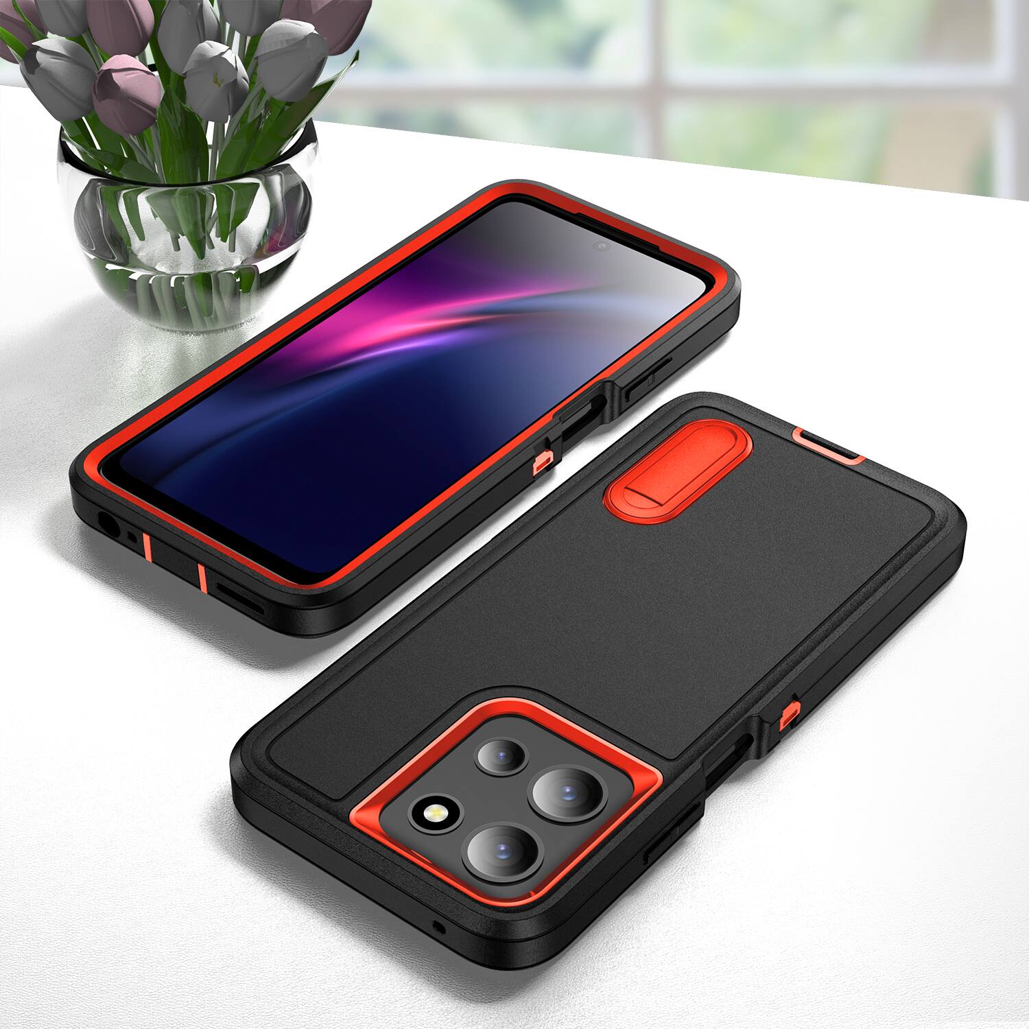 Alt View 3. Dteck - Heavy Duty Case for Motorola G 5G (2025) with Foldable Kickstand,Dual-Layer Shockproof Hard PC Soft Silicone Cover - H.