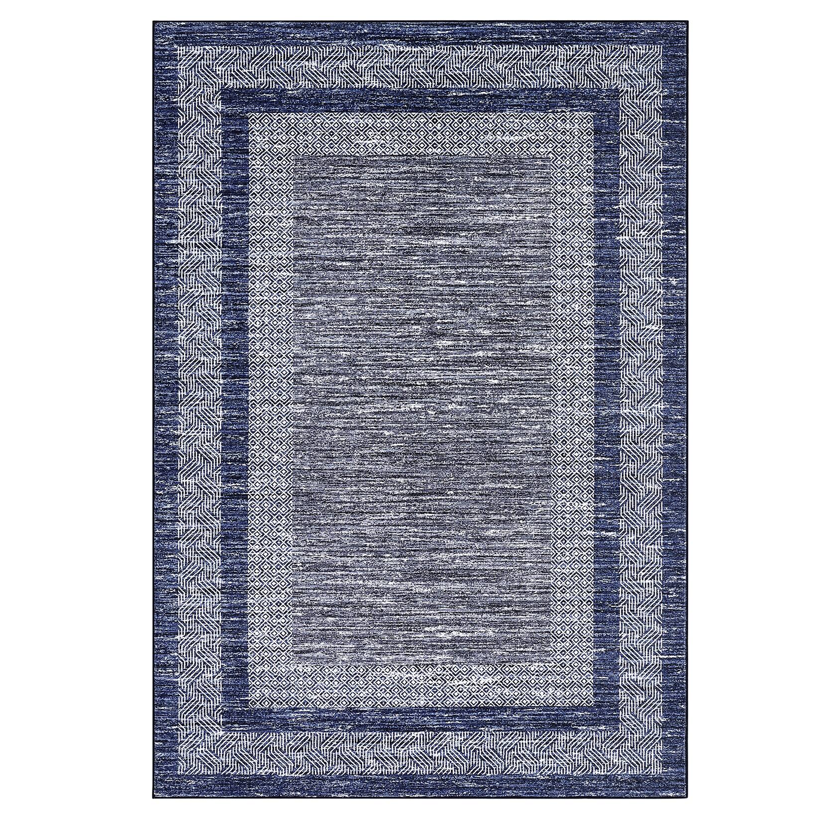 Front. GAOMON - Modern Textured Area Rug Non Slip Foldable Low Pile Pet Friendly Vacuum Clean Floor Cover for Living Room Kitchen - Blue.