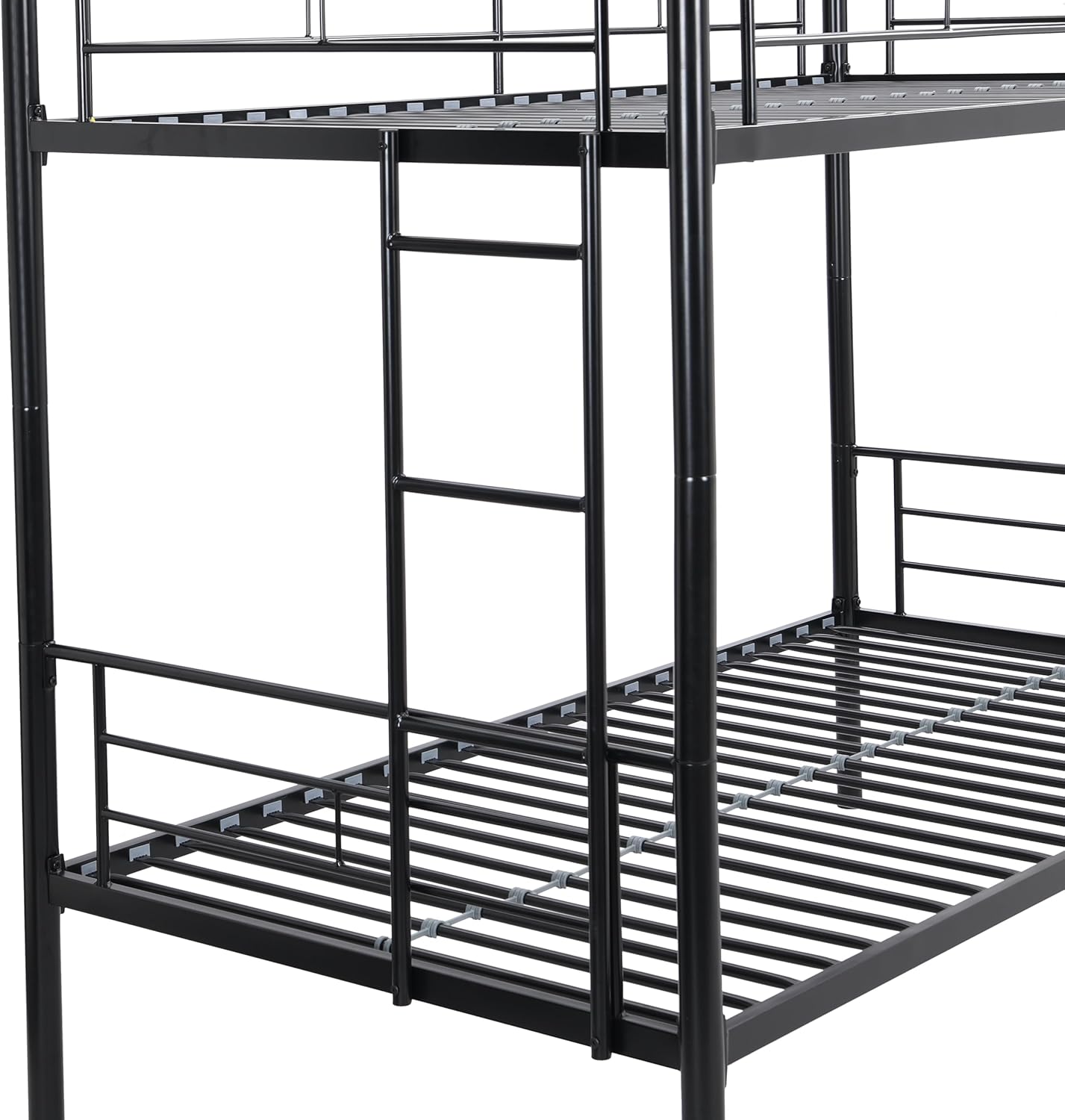 Alt View 4. Trinkets Crazed - Twin Over Twin Size Metal Detachable Bunk Bed Frame with 2 Side Ladder and Guardrail - black.