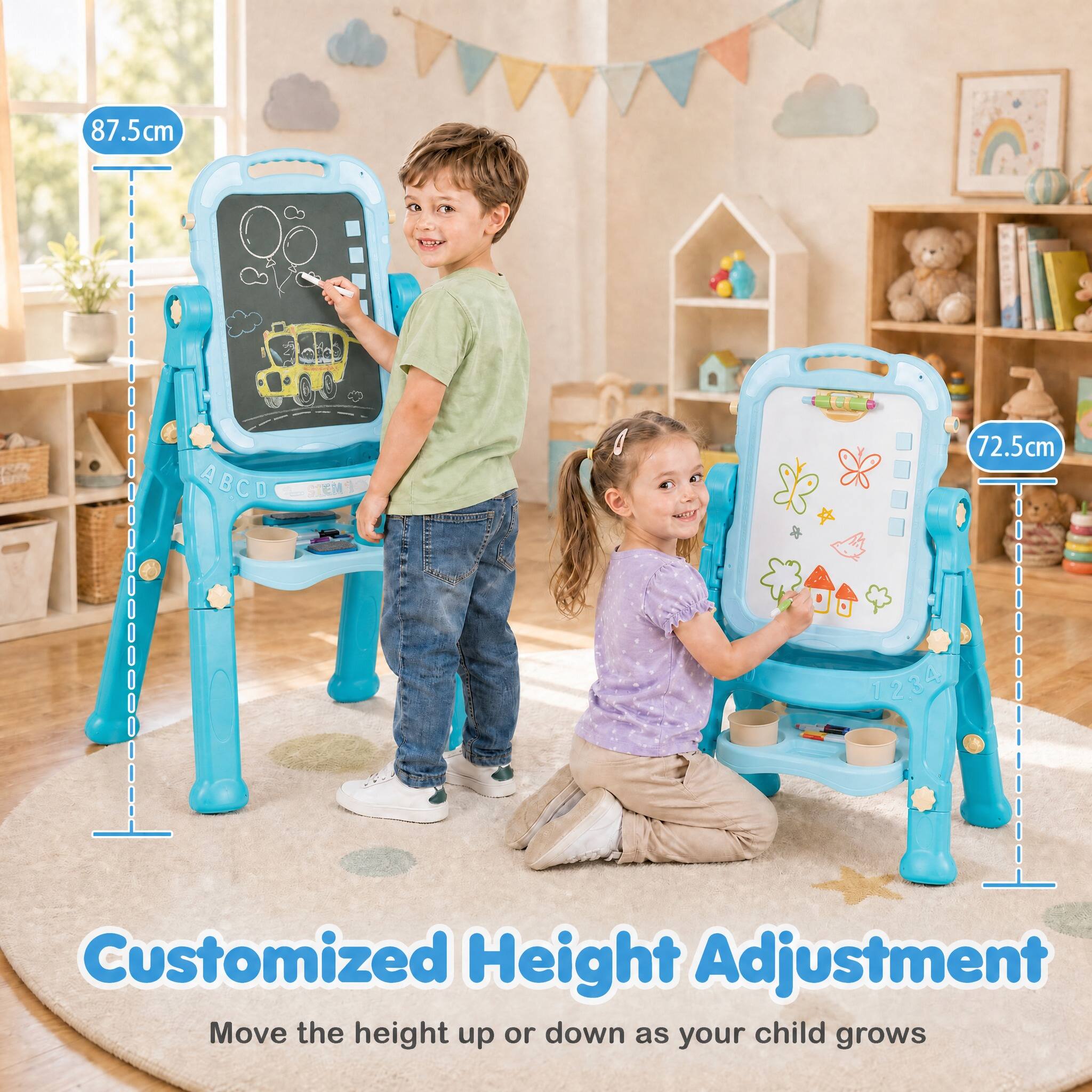 87.5cm  
ABCD STEM  
72.5cm  
1234  
Customized Height Adjustment  
Move the height up or down as your child grows