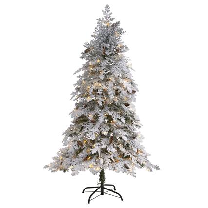 Front. BreeBe - 6' Flocked Spruce Christmas Tree with 250 Clear LED Lights - White.