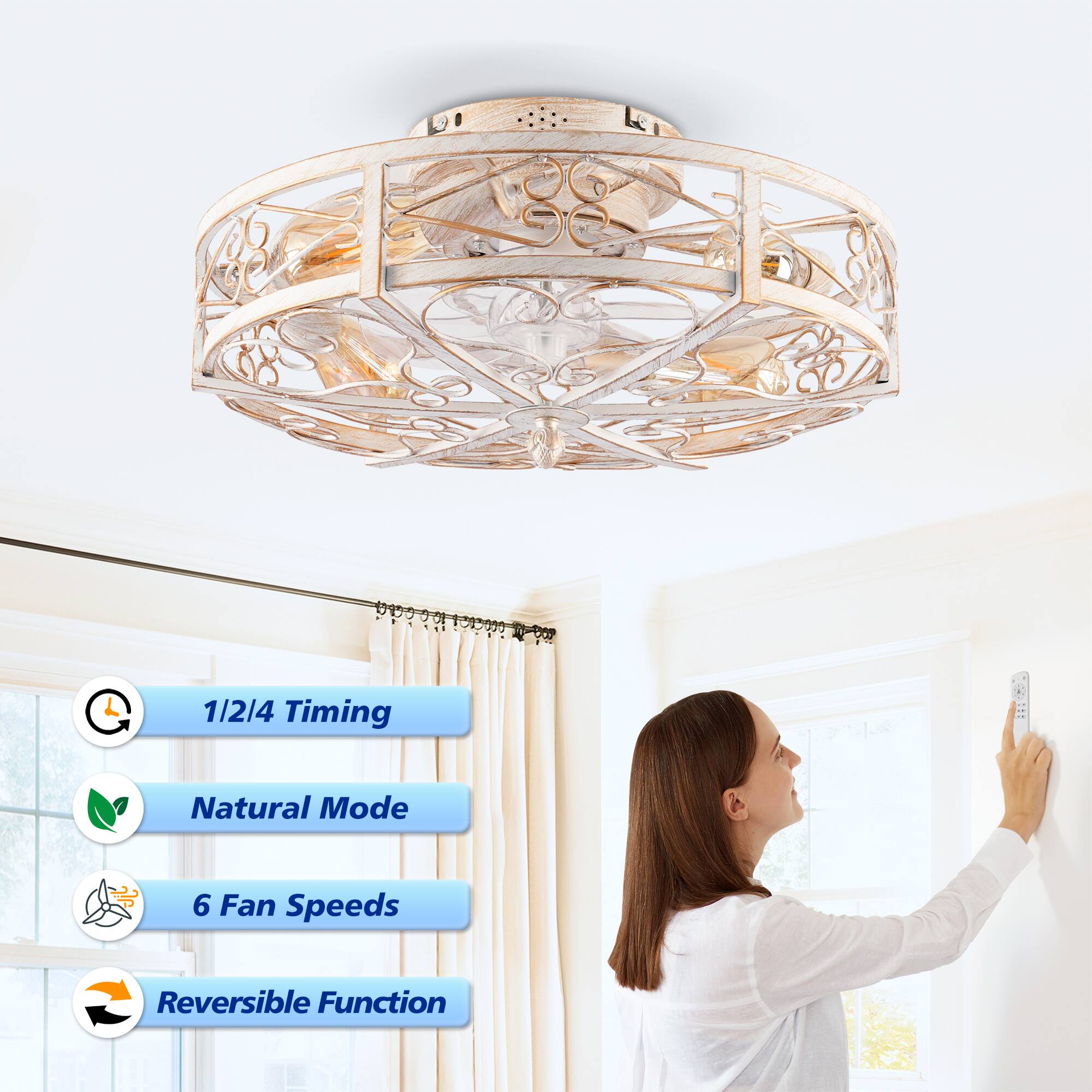 1/2/4 Timing  
Natural Mode  
6 Fan Speeds  
Reversible Function