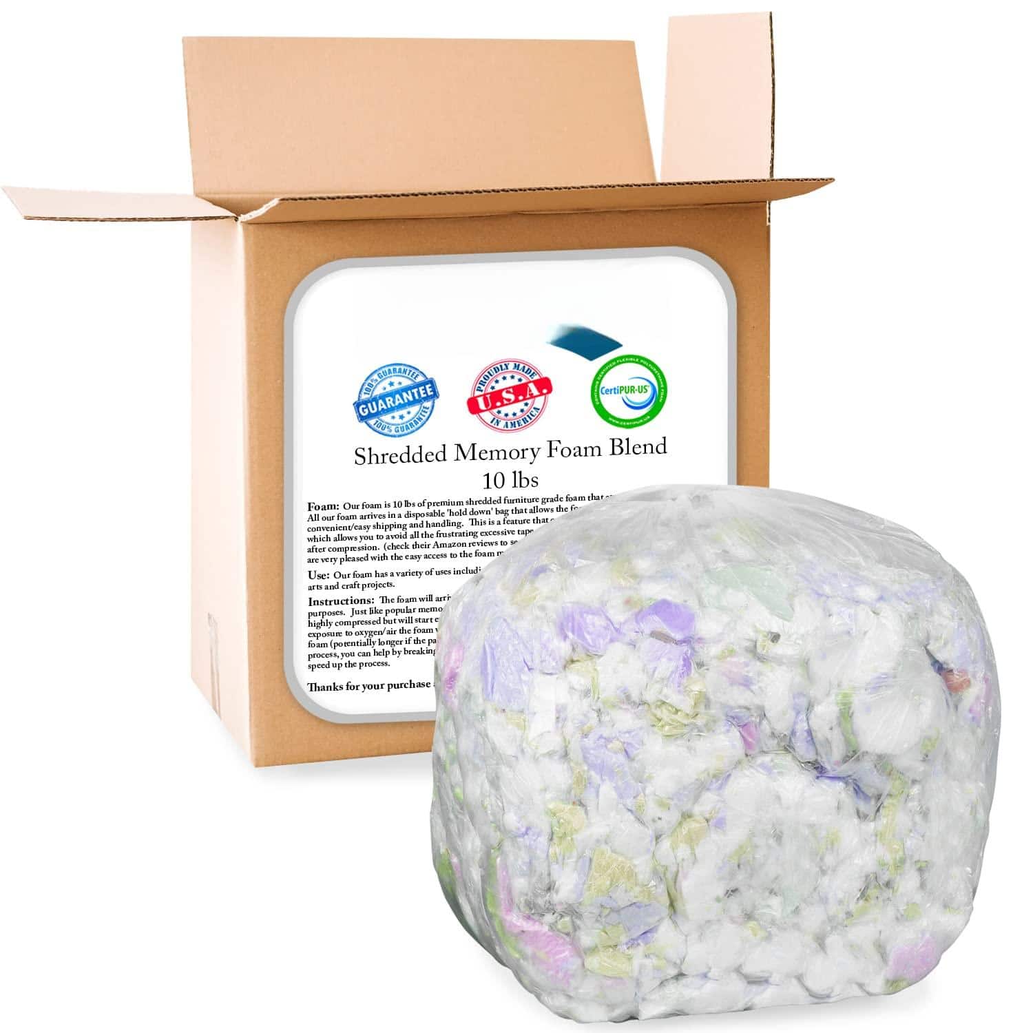 JETRANSPORT - Shredded Memory Foam Refill: Filling Refill For Bean Bags Dog Beds And Pillows 30lbs Multi-color - 10lbs Foam Refill