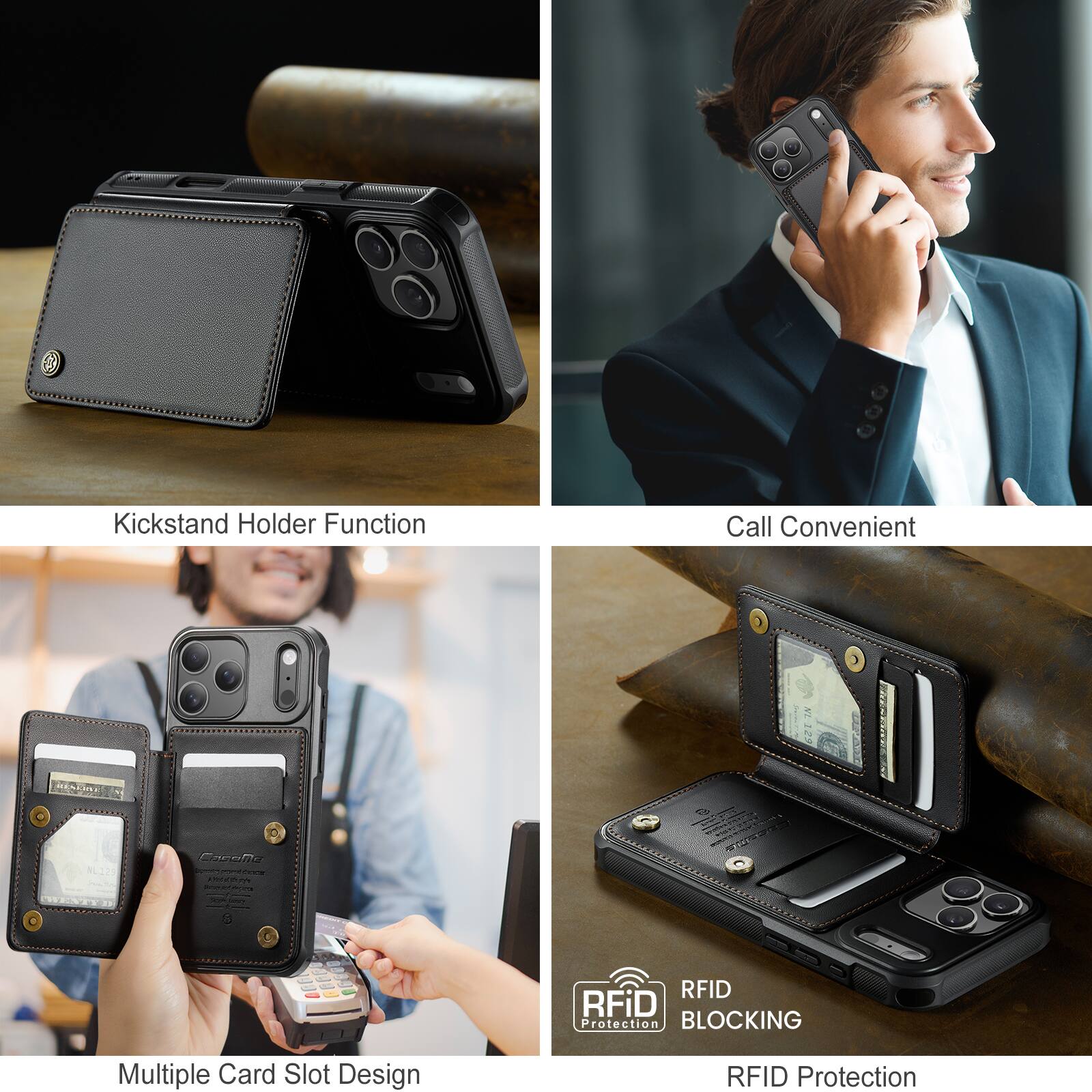 Kickstand Holder Function  
Call Convenient  
Multiple Card Slot Design  
RFID Protection