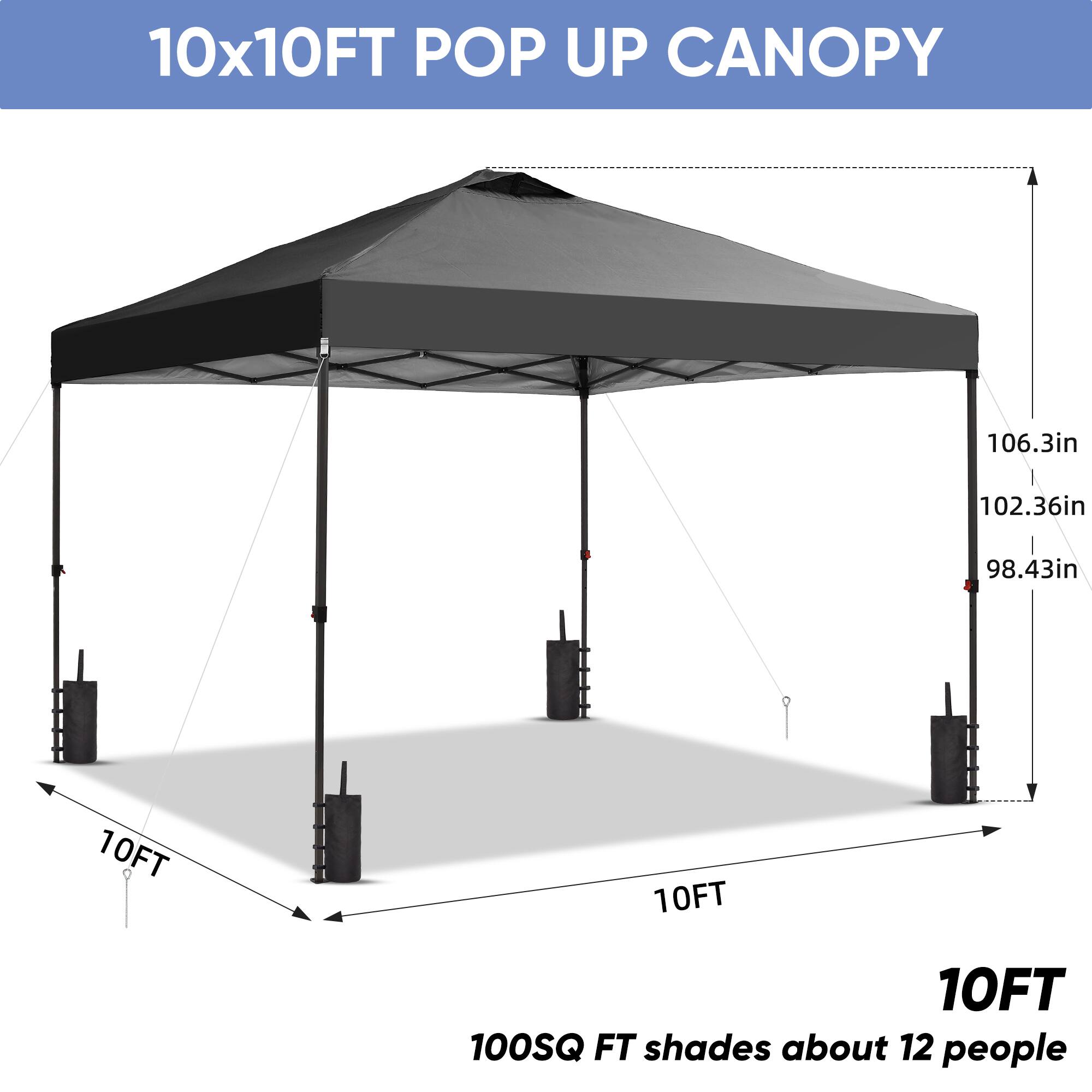 10x10FT POP UP CANOPY

106.3in
102.36in
98.43in
10FT
10FT
10FT

100SQ FT shades about 12 people