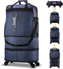 LUGGEX - Travel Duffel Bags, Expandable Collapsible Luggage(55L-113L) with Spinner Wheels, without Telescopic Handle - EXC - Blue