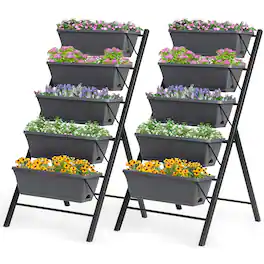 Costway - Set of 2 4 FT Vertical Raised Garden Bed 5-Tier Planter Box for Patio Balcony - Gray