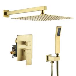 Boyel Living - 1-Spray Patterns with 2.5 GPM 12 in. Square Wall Mount Dual Shower Heads with Pressure Balance Valve - Brushed Gold