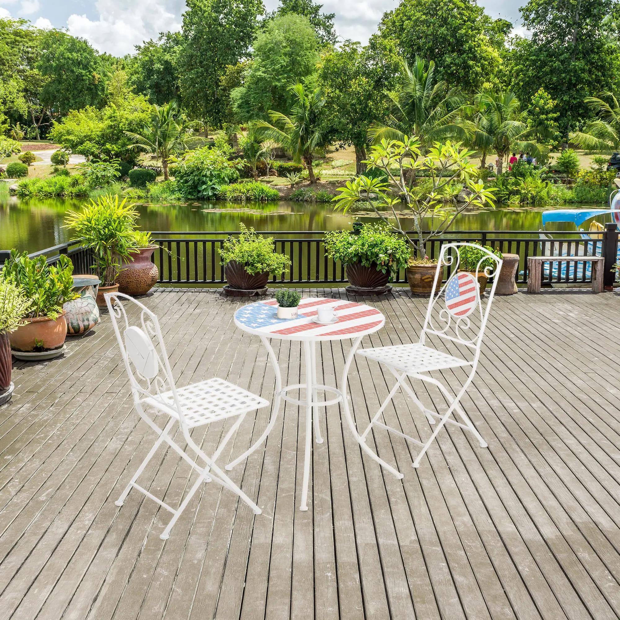 Alt View 6. Spaco - Spaco 3-Piece American Mosaic Outdoor Bistro Set, Folding Metal Frame - American Flag.
