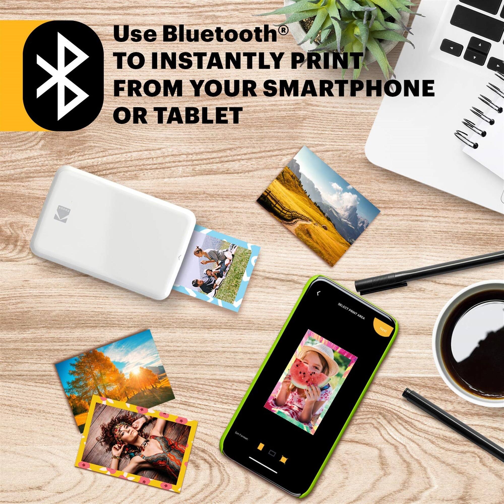 Use Bluetooth to instantly print from your smartphone or tablet.