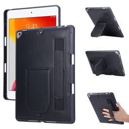 Dteck - Shockproof Case for Apple iPad (9th Generation) 10.2" 2021 with Hand Strap Kickstand, PU Leather TPU Protective Cover - Blue