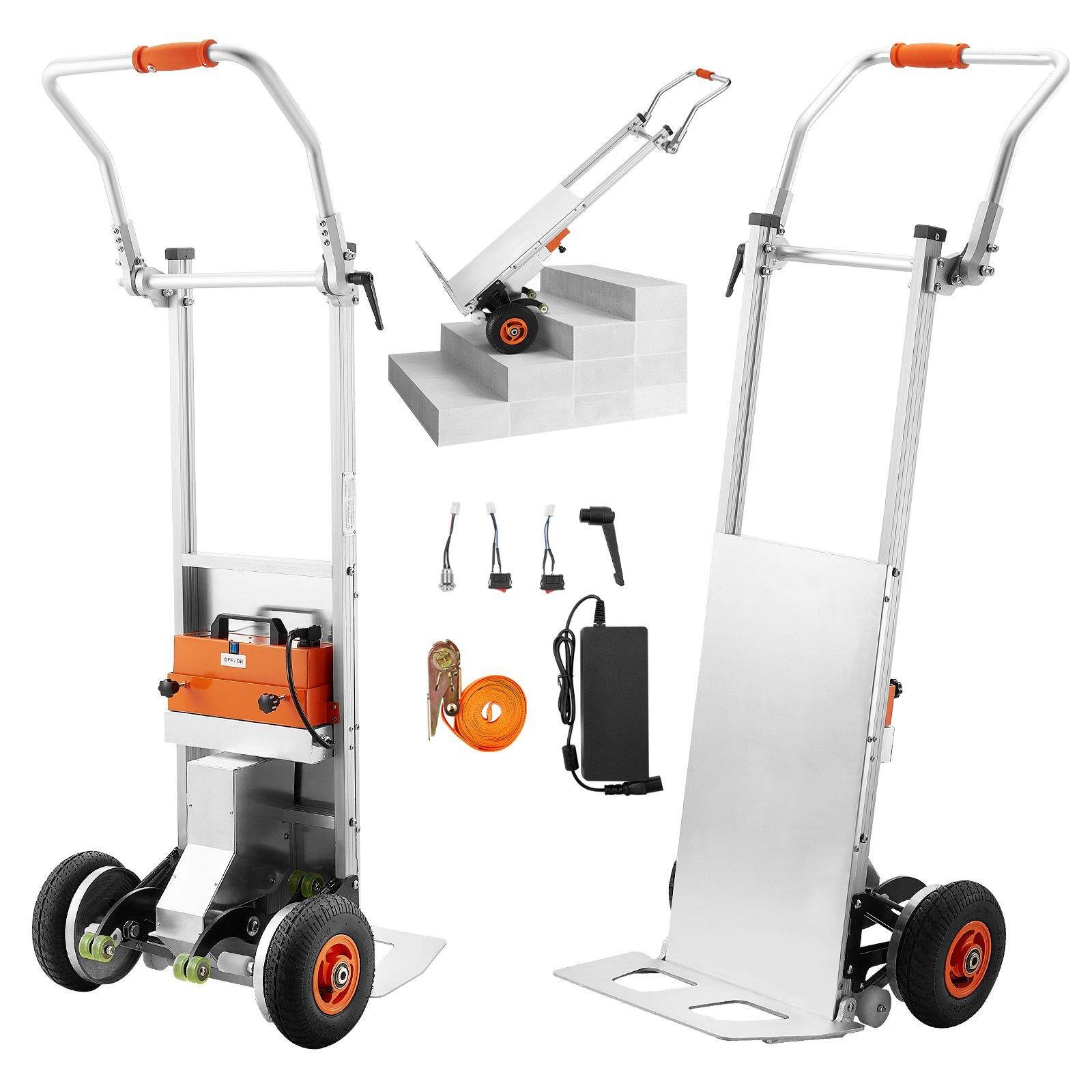 Glintex - Electric Stair Climbing Cart 440 lbs Capacity Folding Hand Truck with Rope Heavy Duty Design for Furniture and Logistics - Silver