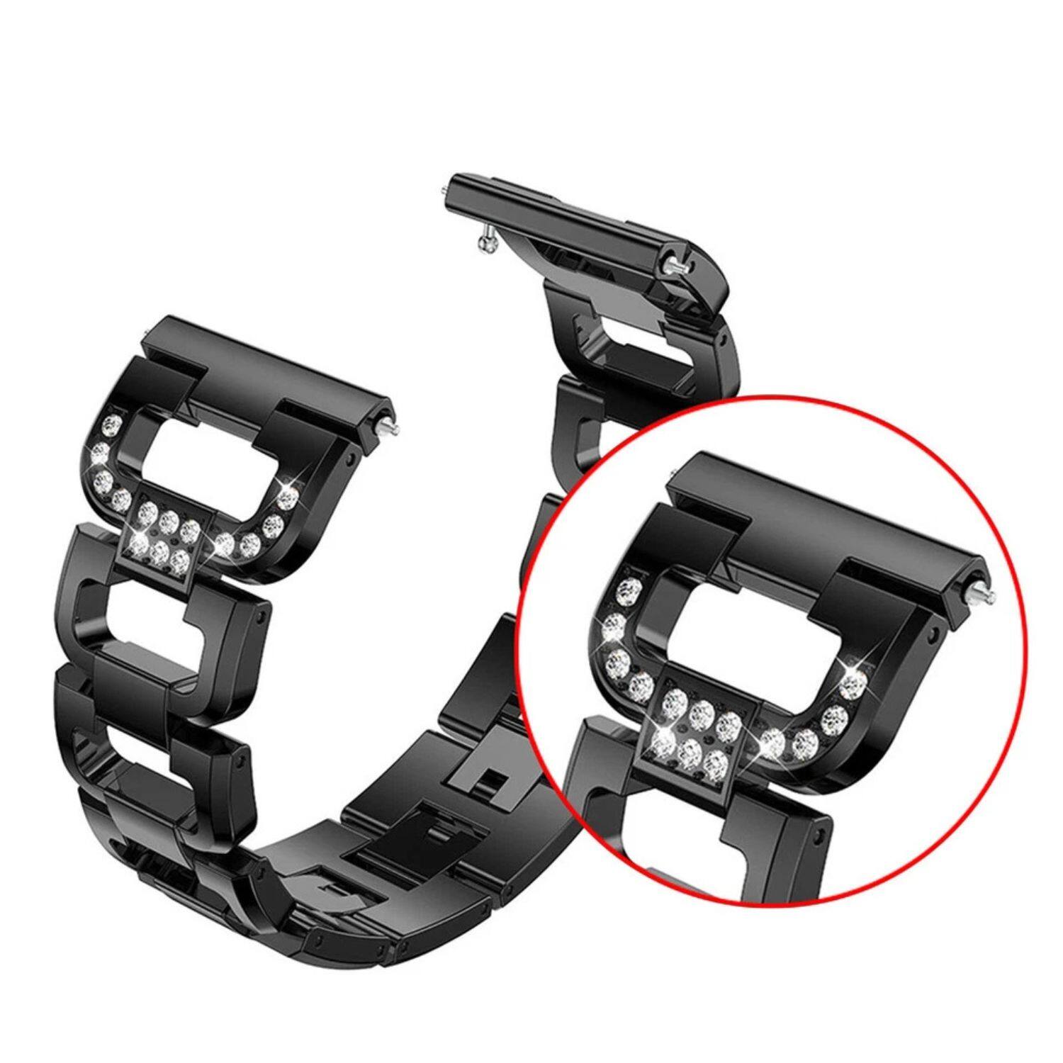 Left. Stock Preferred - Rhinestone Stainless Steel Replacement Band for Fitbit Versa – Luxury Diamond Bracelet Strap (22mm Adjustable) - Rose Gold.