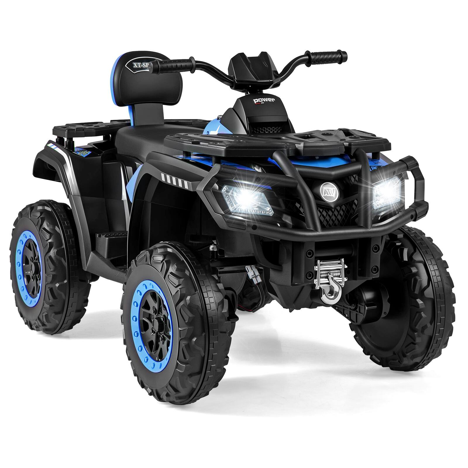 Gymax - 24V 2-Seater 4-Wheeler Quad Electric Vehicle w/ 4 Motors Soft Start LED Lights - Navy