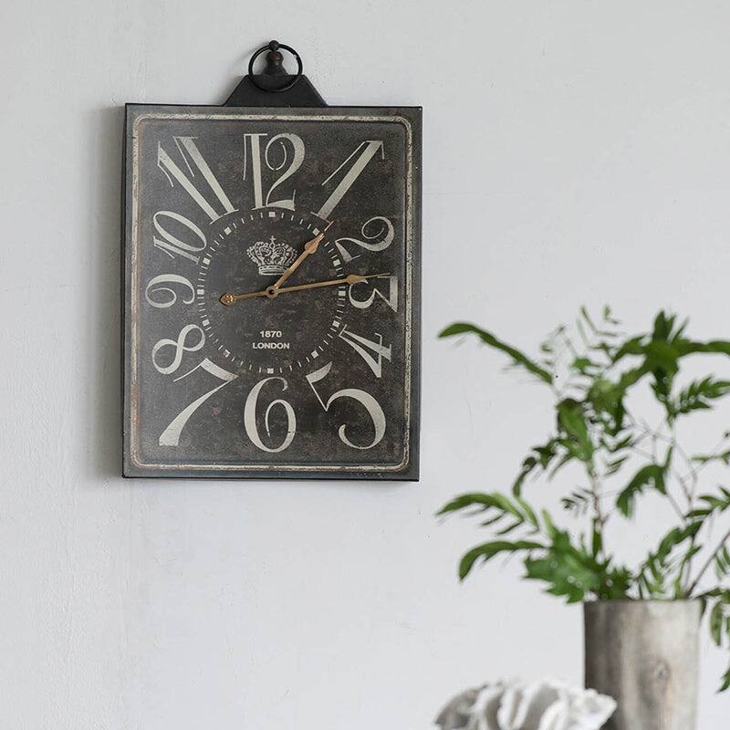 BreeBe - Large Vintage Black Rectangular Wall Clock with White Numerals, Home Decor Accent Clock - White and Black