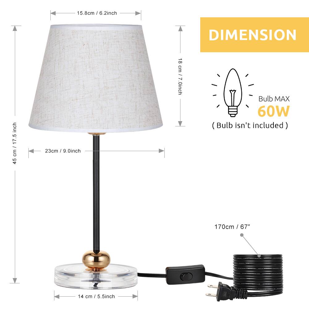 15.8cm / 6.2inch  
45cm / 17.5 inch  
23cm / 9.0inch  
18 cm / 7.0inch  
Bulb MAX 60W (Bulb isn't included)  
170cm / 67"  
14 cm / 5.5inch