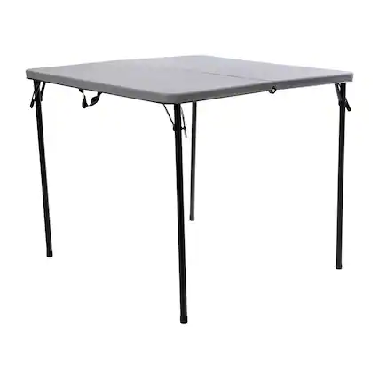 Front. Alamont Home - 2.83-Foot Square Bi-Fold Plastic Folding Table with Carrying Handle - Gray.
