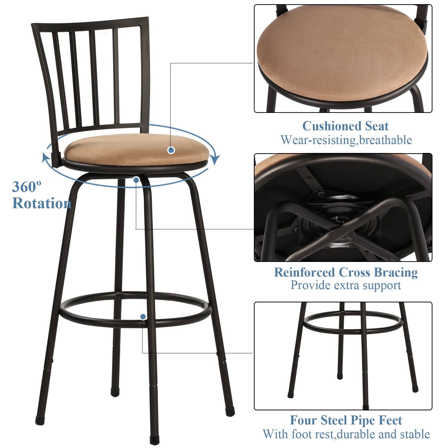 - Cushioned Seat: Wear-resisting, breathable
- 360° Rotation
- Reinforced Cross Bracing: Provide extra support
- Four Steel Pipe Feet: With foot rest, durable and stable