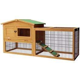 Pawhut - 59" Wooden 2 Levels Outdoor Rabbit Hutch with Openable Top, Run Weatherproof Roof, Removable Tray, Ramp