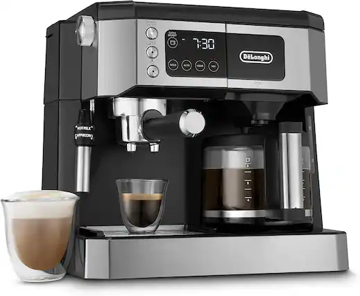 Espresso ON/OFF DA Coffee ON/OFF SOLD 7:30 CTU HOUR MIN DeLonghi OPEN HOT MILK CAPPUCCINO B