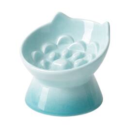 PawsPik - Lynx Ceramic Raised Slow Dog & Cat Food Bowl - Arctic Ombre