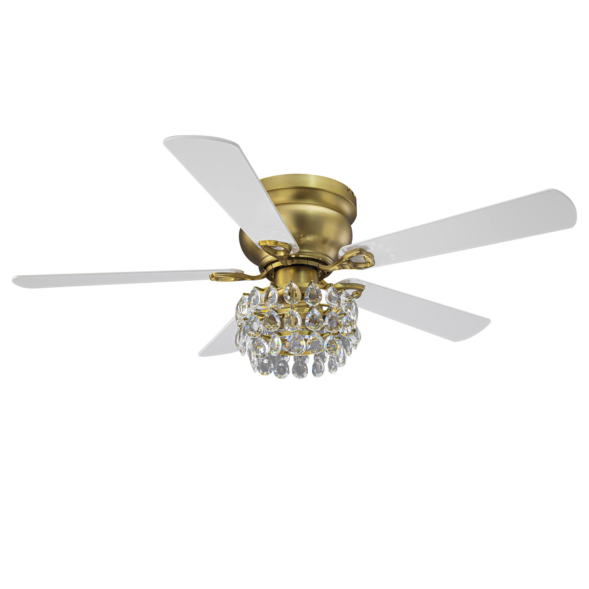 Alt View 7. Parrot Uncle - 48" Modern Crystal Low Profile Ceiling Fan with Light Kit and Remote - Modern Brass.