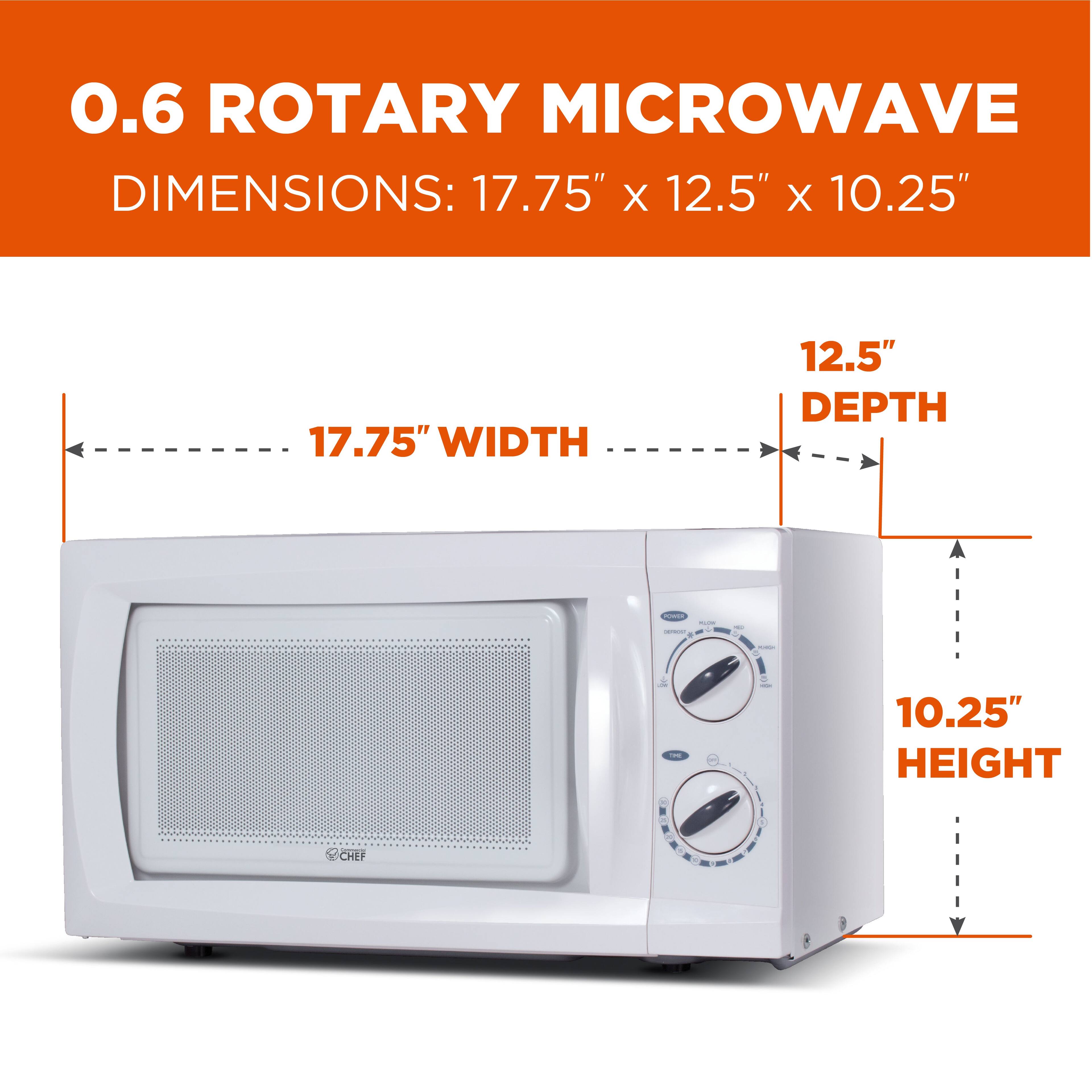 0.6 ROTARY MICROWAVE DIMENSIONS: 17.75" X 12.5" X 10.25" 17.75" WIDTH 12.5" DEPTH 10.25" HEIGHT