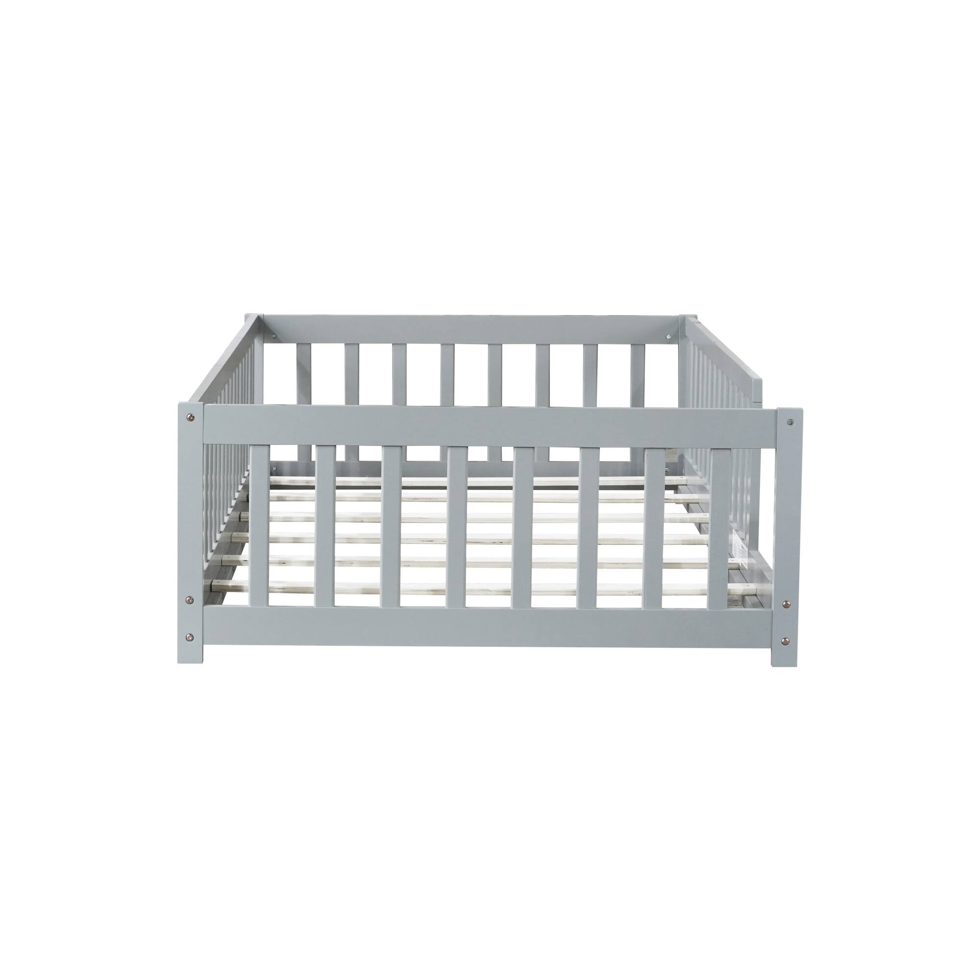 Alt View 7. GOODSILO - Twin Size Low-Profile Youth Bed with Secure Enclosure Frame, Solid Wood Construction, Neutral Finish - Grey.