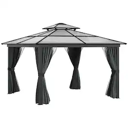 Outsunny - 10' x 10' Hardtop Gazebo Canopy with Polycarbonate Roof, Aluminum Frame, Permanent Pavilion Outdoor Gazebo - Black
