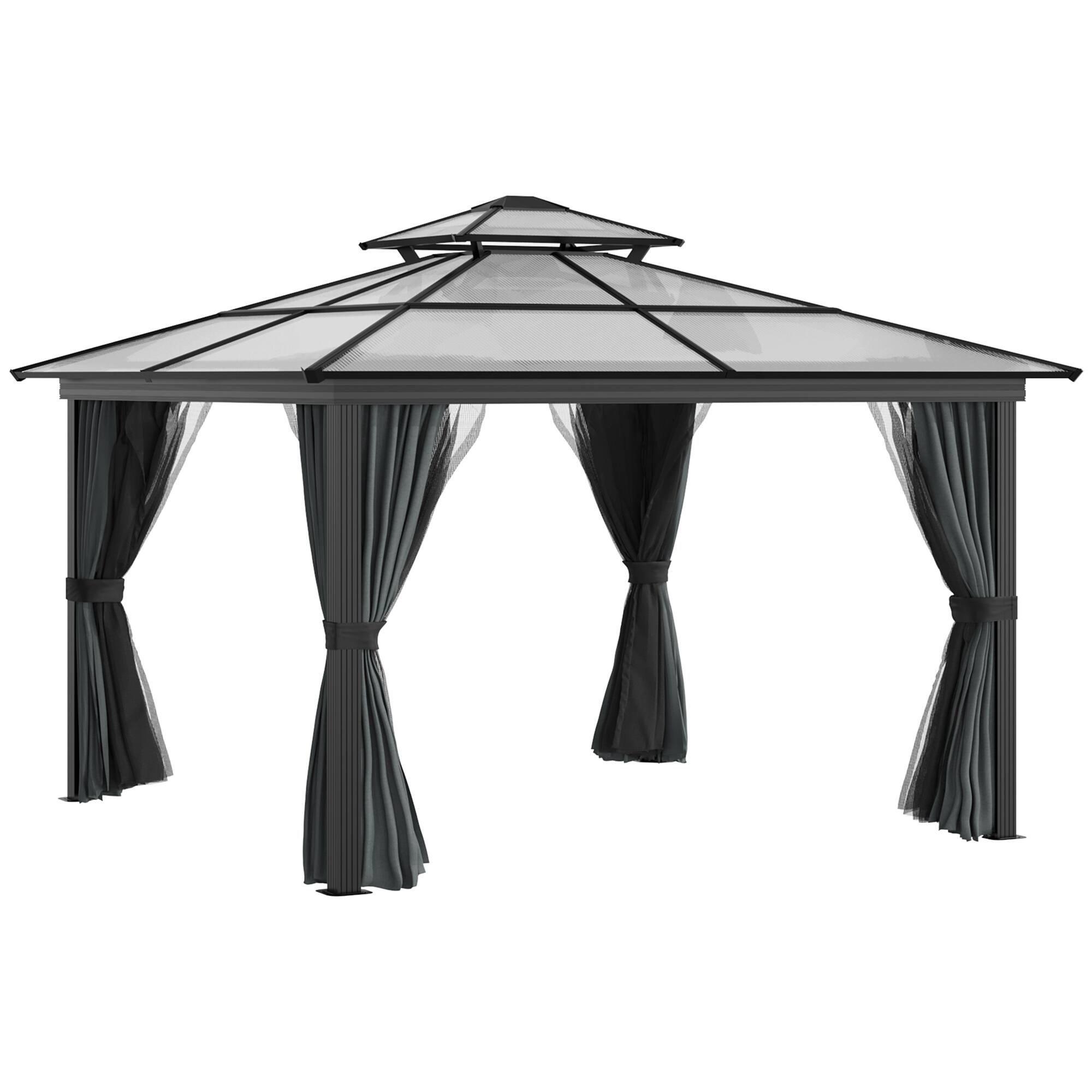 Front. Outsunny - 10' x 10' Hardtop Gazebo Canopy with Polycarbonate Roof, Aluminum Frame, Permanent Pavilion Outdoor Gazebo - Black.