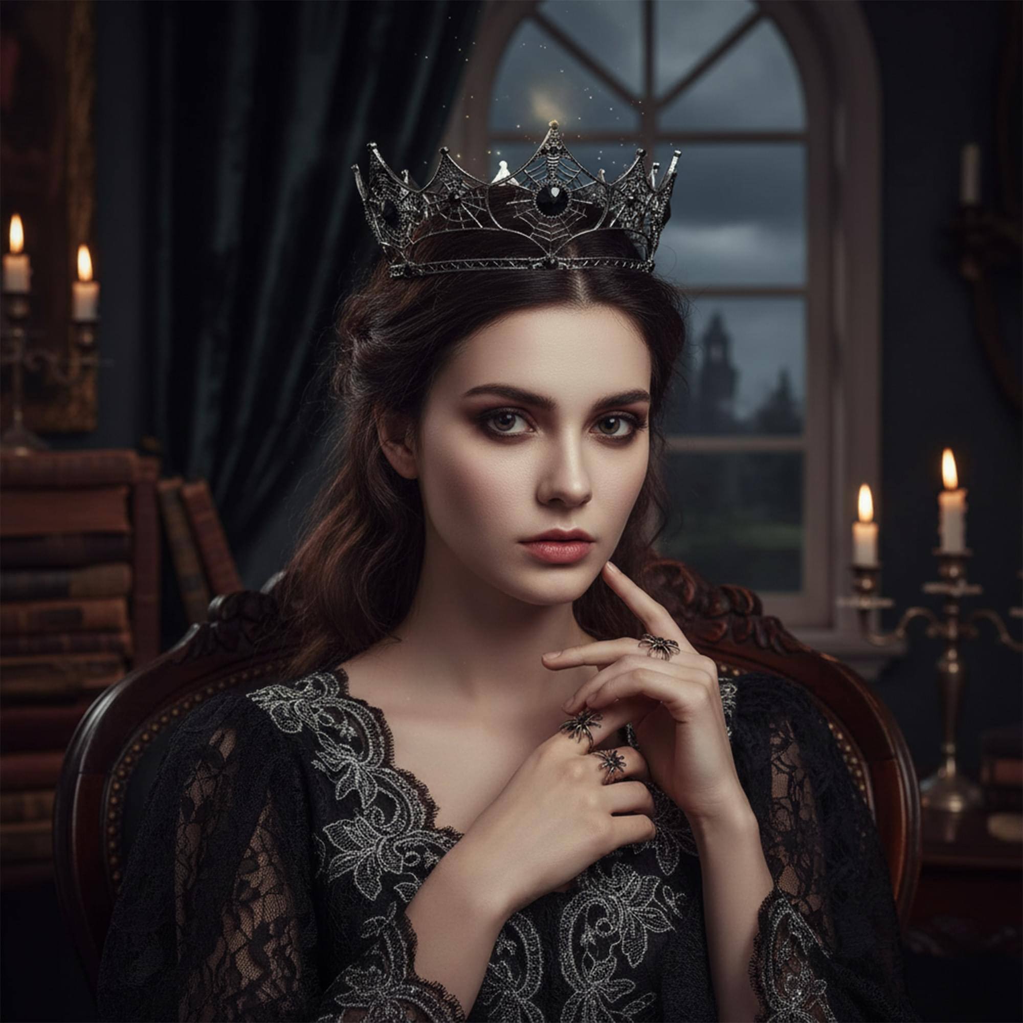 Alt View 10. Underwraps - Spider Web Metal Crown With Black Jewels Adult Costume Accessory - Black.