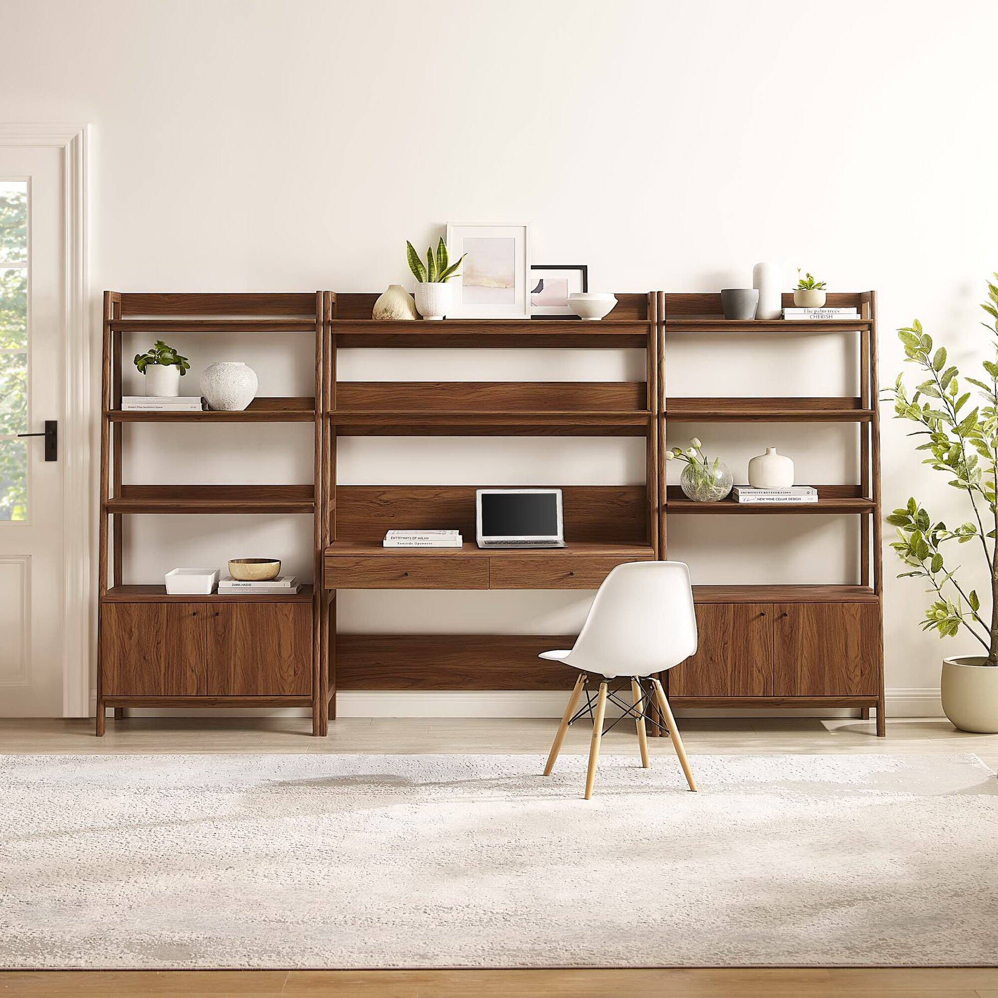 Back. Modway - Bixby 3-Piece Wood Office Desk and Bookshelf by Modway - Walnut.