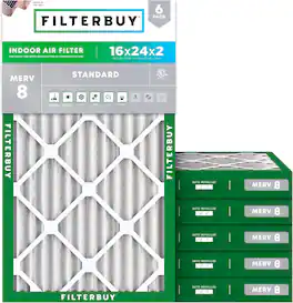 Filterbuy - 16x24x2 MERV 8 Dust & Allergy Defense, Electrostatic Pleated HVAC AC Furnace Air Filters Replacement (6-Pack) - Silver