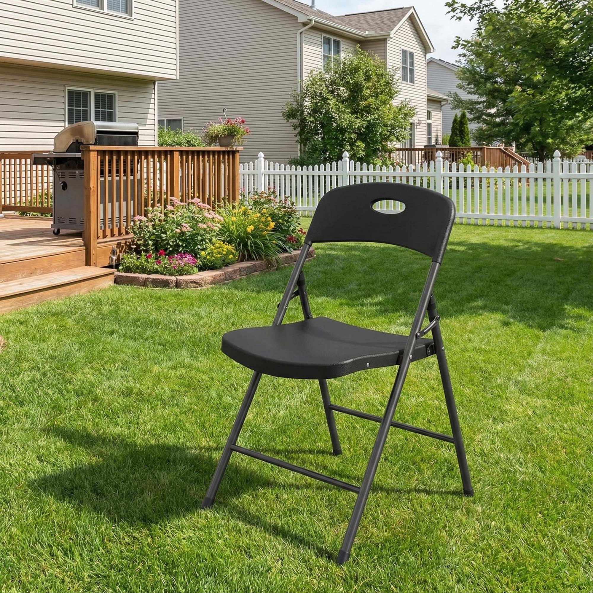 Alt View 1. Boyel Living - Black Folding Outdoor Chairs 4-Pack Injection Molding Metal Frame - Black.