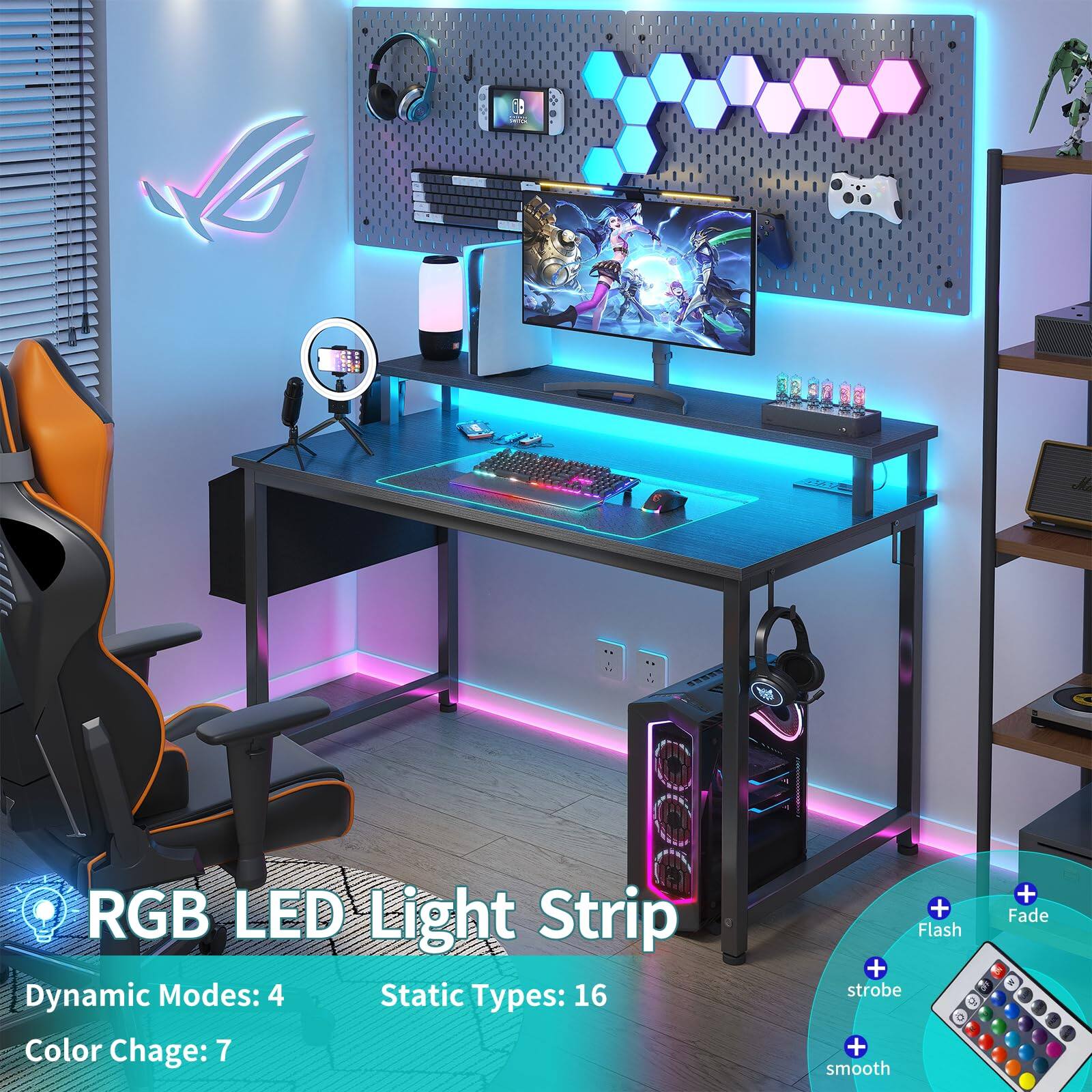 RGB LED Light Strip

Dynamic Modes: 4  
Static Types: 16  
Color Change: 7  

+ Flash  
+ Strobe  
+ Smooth  
+ Fade