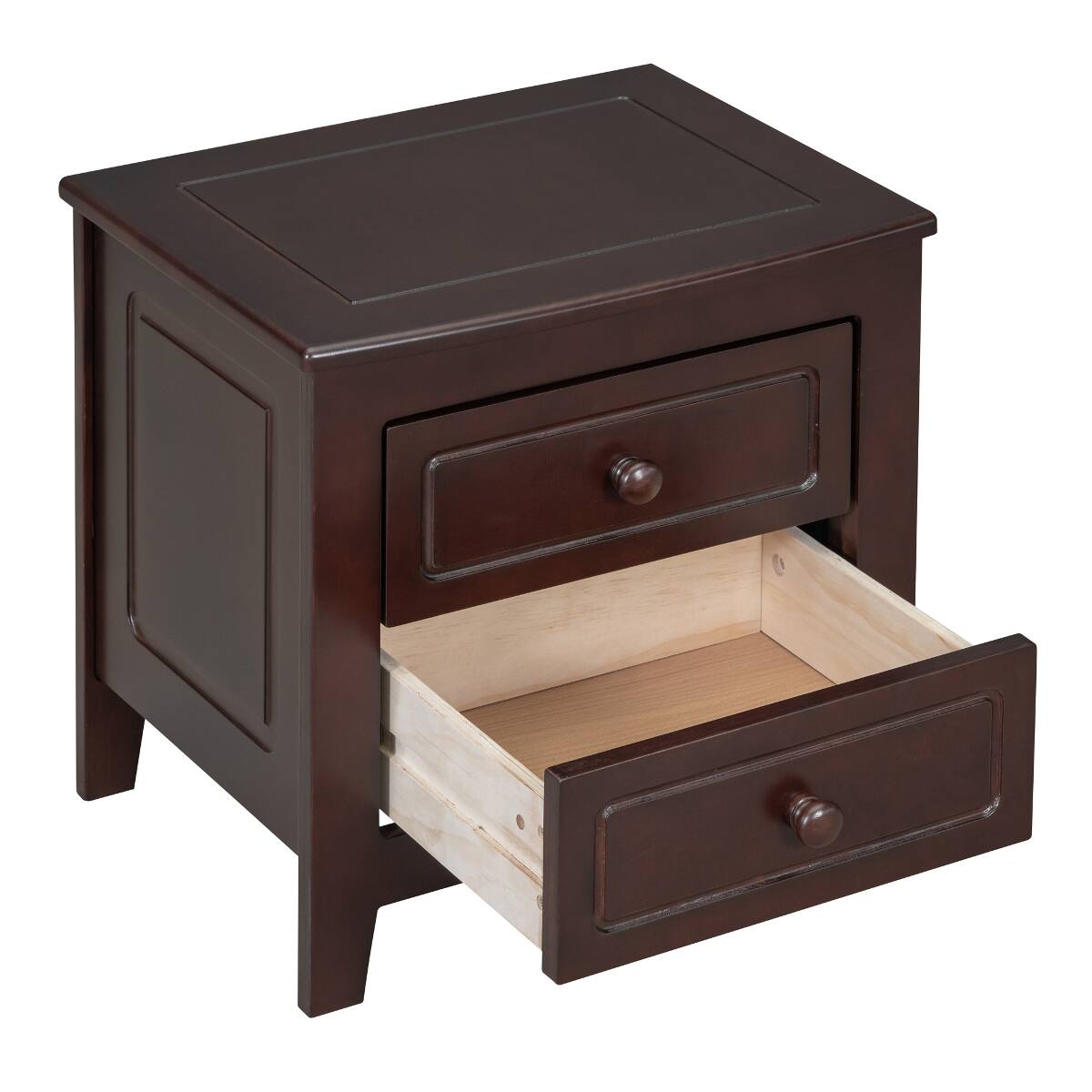 Alt View 2. Loheer - Loheer 2 Drawer Nightstand, Walnut Mid Century Bedside Table with Storage - Walnut.