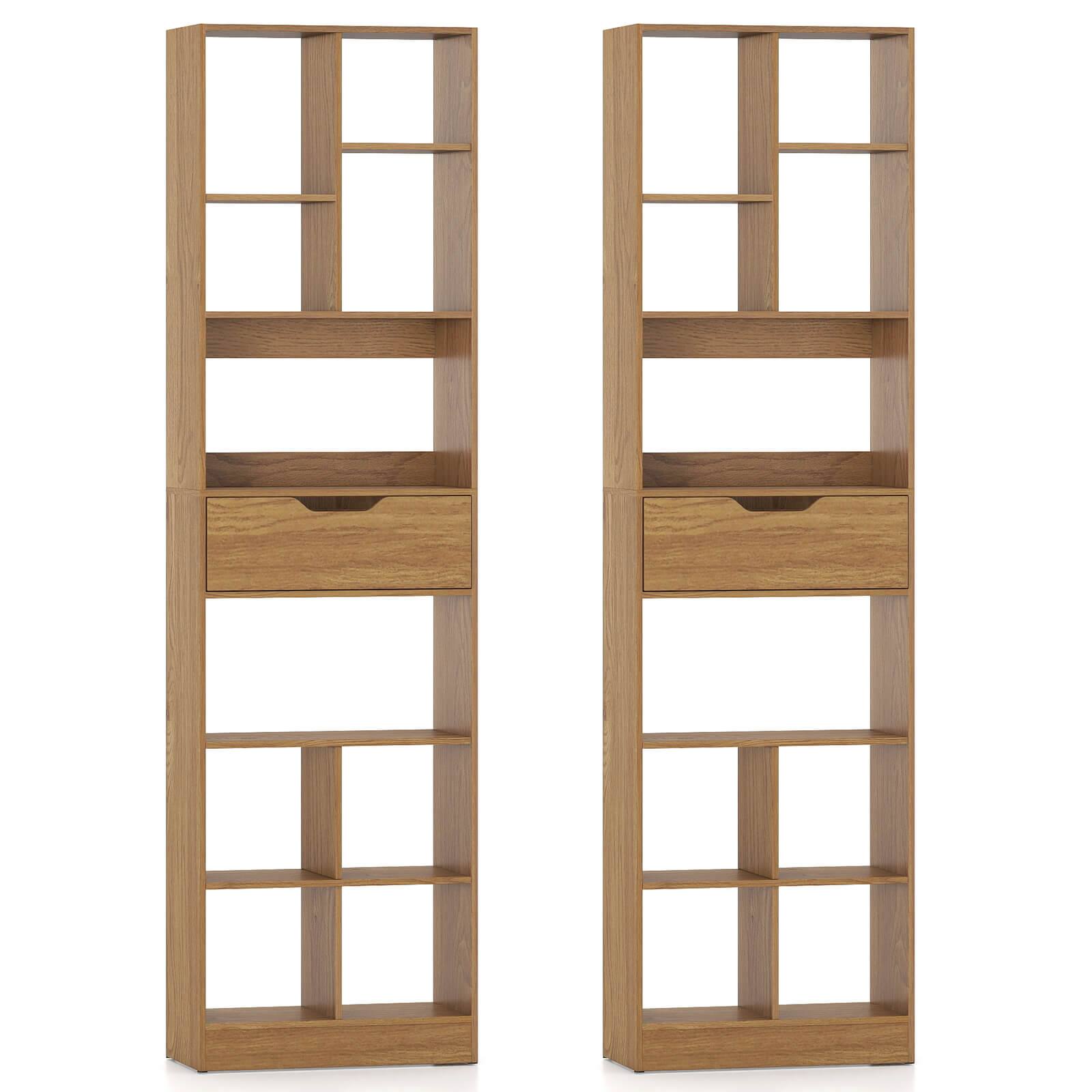 Alt View 9. Costway - Costway 2 PCS 71" Bookcase with Drawer 10 Open Cubes Anti-toppling Kits for Living Room - Natural.