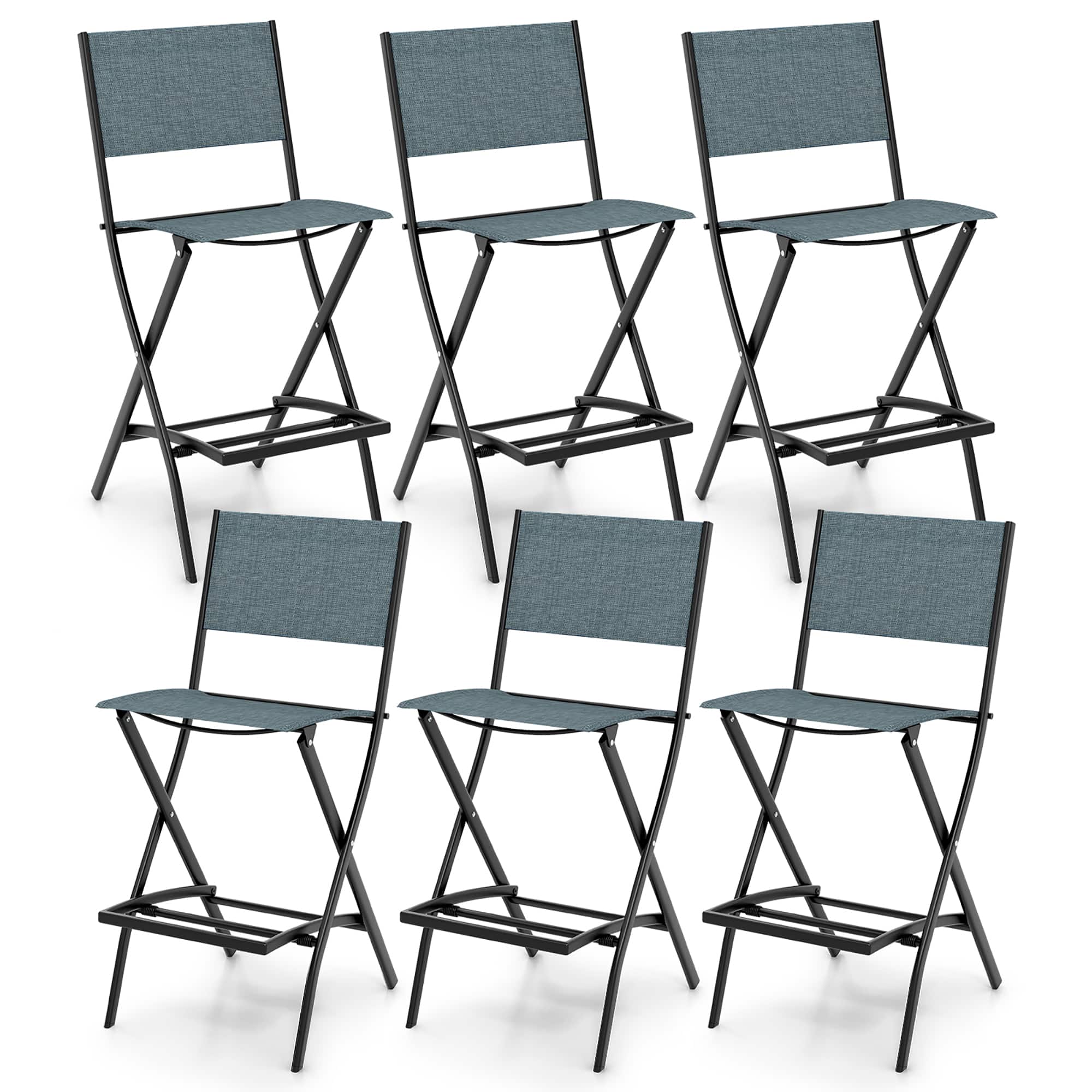 Gymax - Folding Bar Stools Set of 6 Patio Sling Chairs w/ Backrest Humanized Footrest - Blue price history on PriceWatchPro