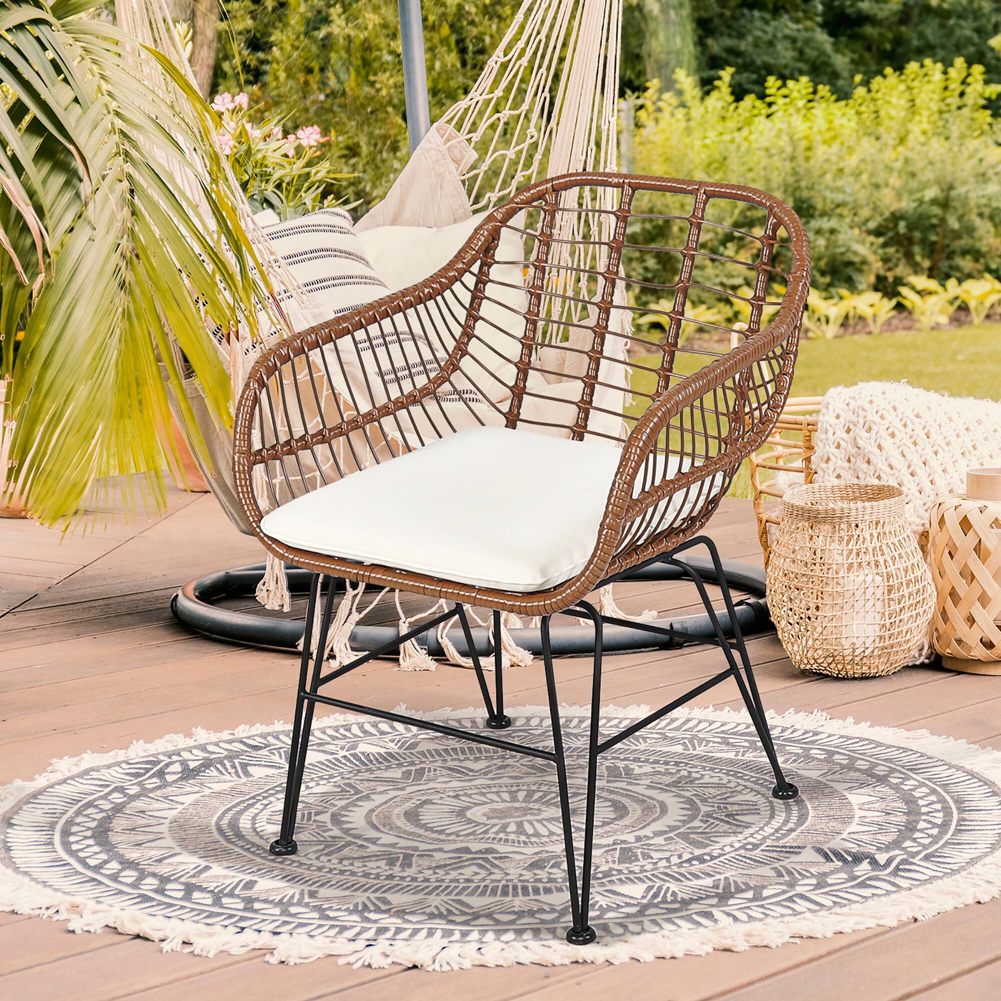 Alt View 3. Costway - 3PCS Patio Rattan Bistro Set Coffee Table Armchair Garden Cushion - Beige.