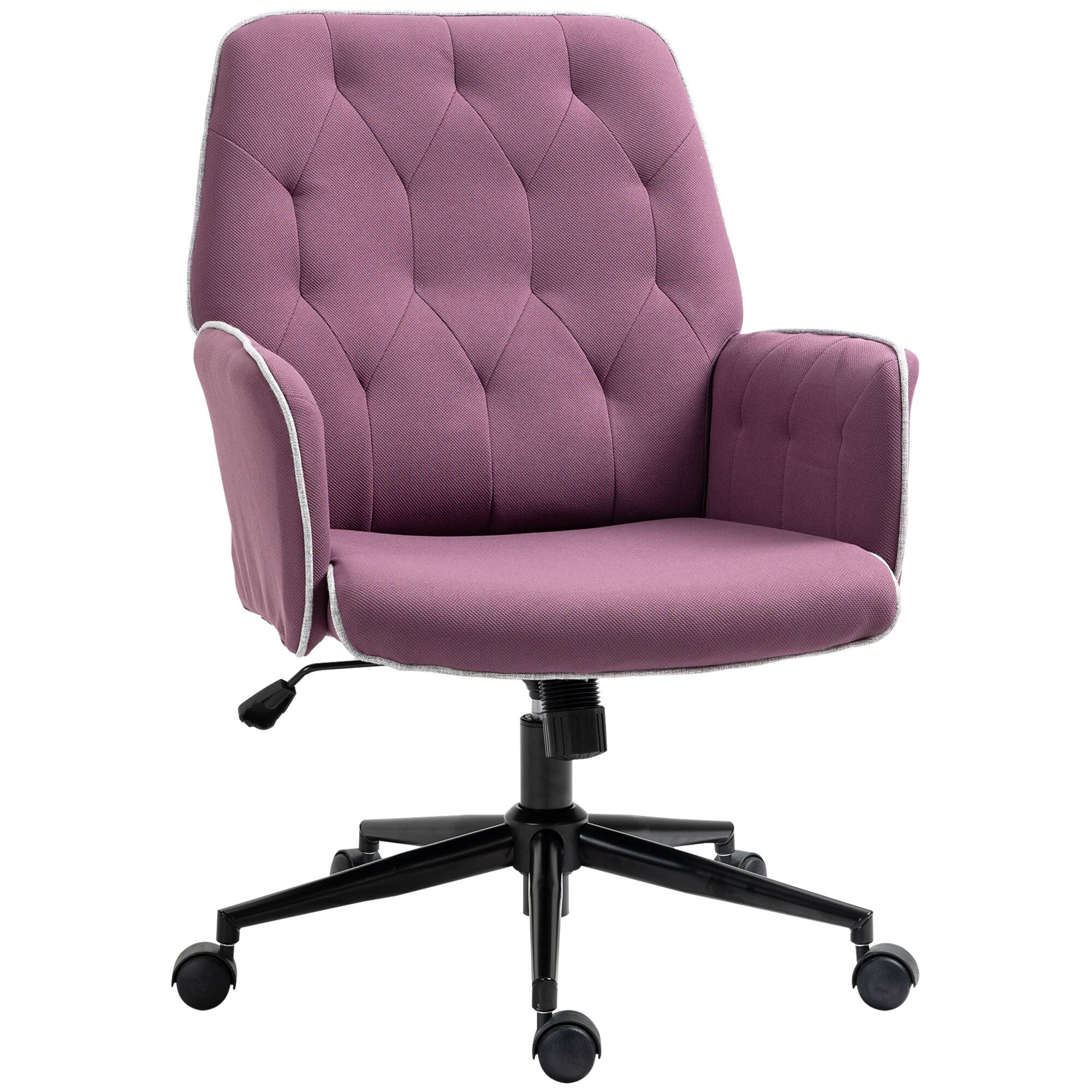 Vinsetto - Spandex Home Office Chair, Tufted Height Adjustable Computer Desk Chair with Swivel Wheels and Padded Armrests - Purple