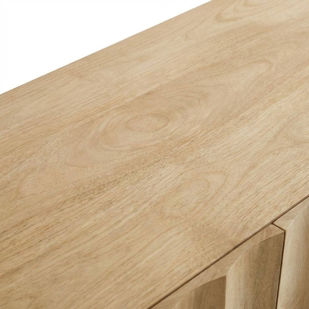 Alt View 1. FurniFact - Scalloped Wood TV Stand in Warm Finish with Open Storage Compartments - Brown.