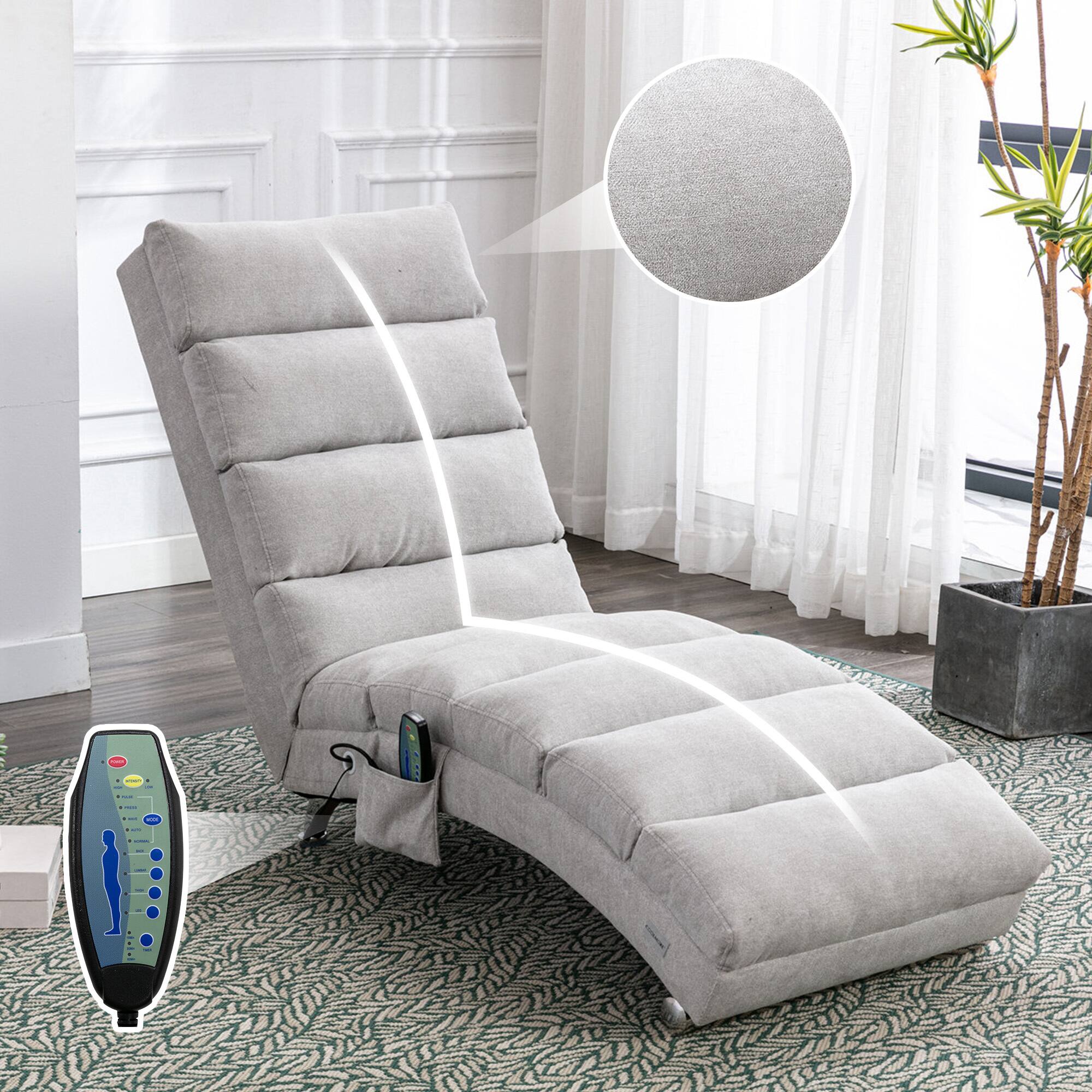 Alt View 2. Trinkets Crazed - Linen Massage Chaise Lounge Indoor with Remote Control,Ergonomic Electric Massage Long Lounger with 5 Modes - Light Grey.