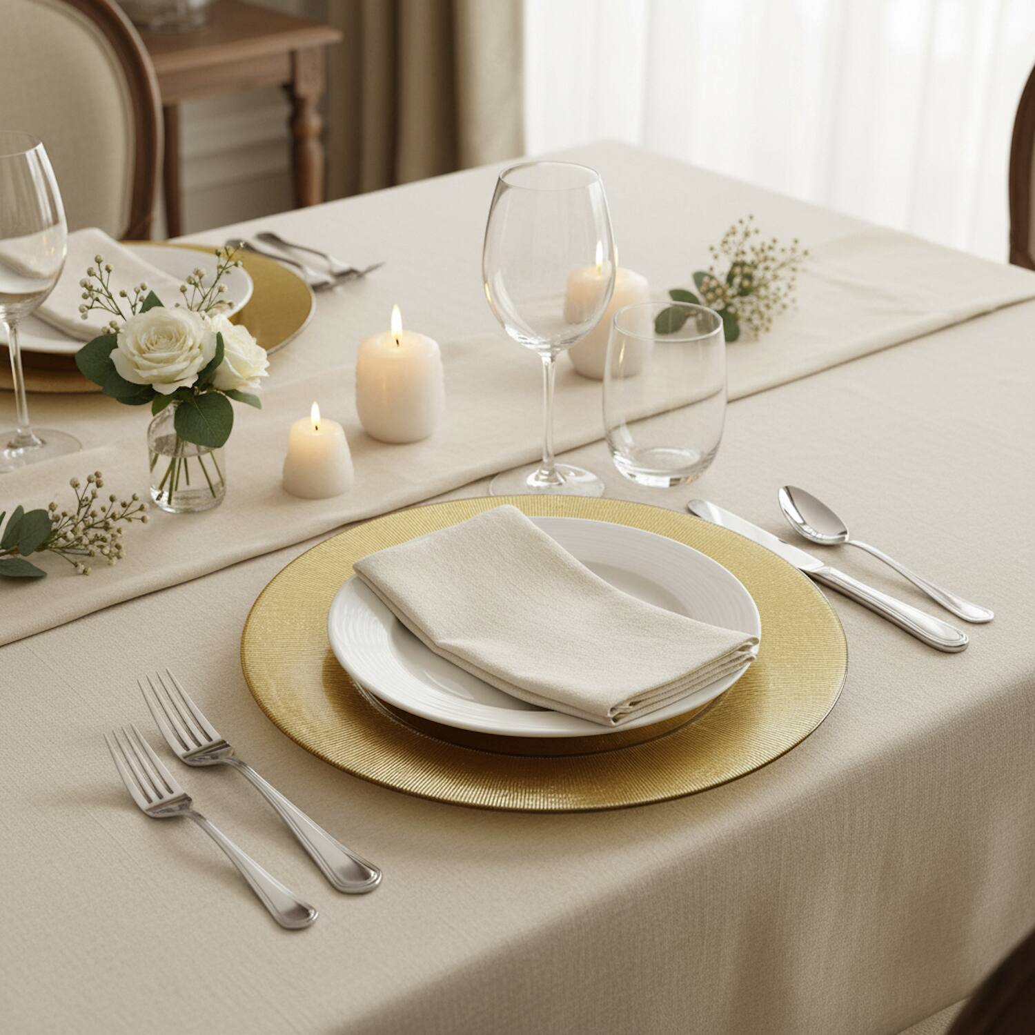 Angle. American Atelier - Light Gold Antique Glass Charger 13" - Gold.