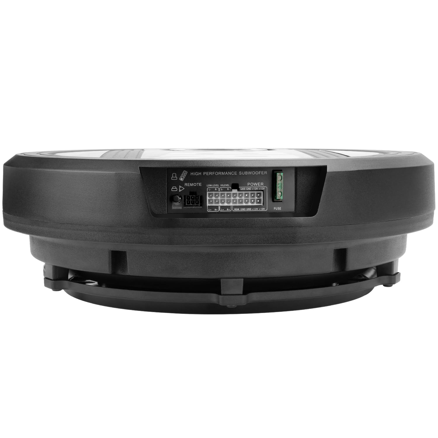 HIGH PERFORMANCE SUBWOOFER  
REMOTE  
POWER  
GROUND AND SPEAKER  
FUSE  
1000 WATTS RMS  
12VDC 10A