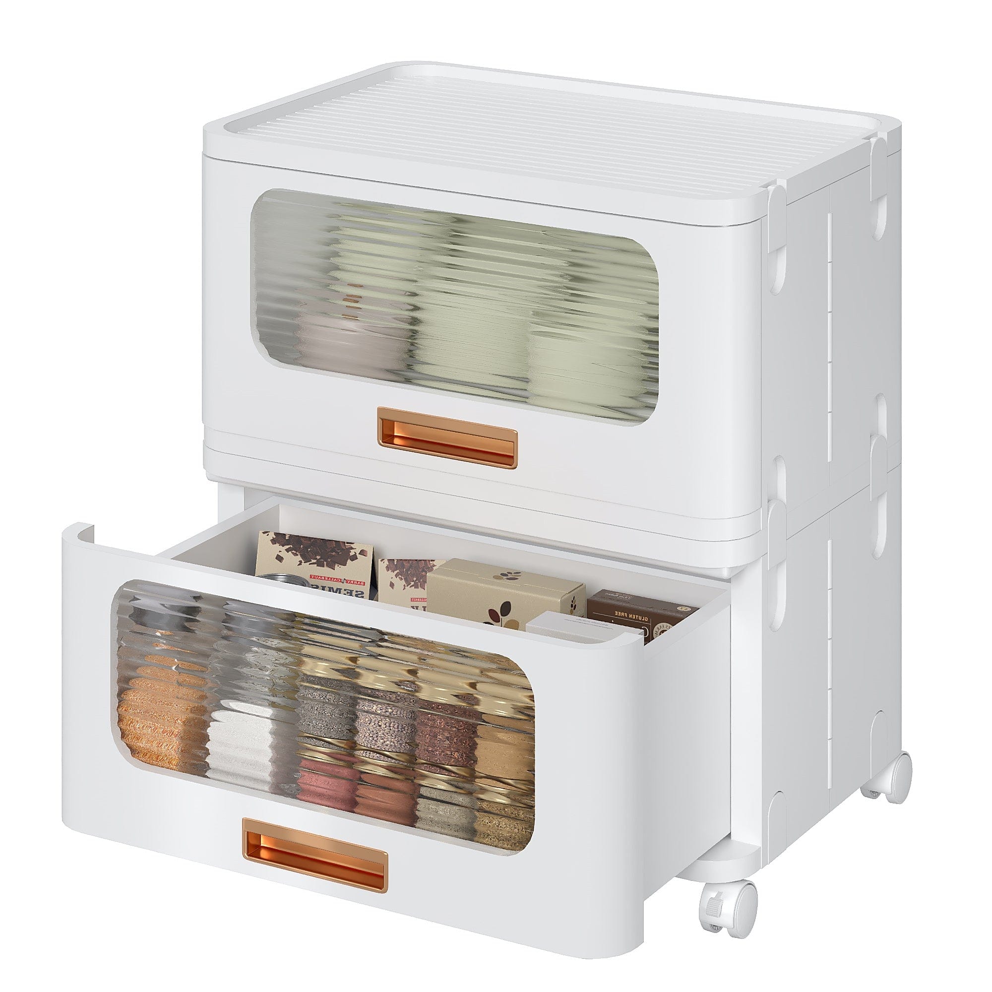 Vecelo - 2-Tier Drawer Storage Cabinet with Wheels, Plastic Rolling Storage Organizer - White