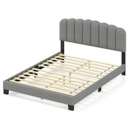 Costway - Queen Size Bed Frame Linen Upholstered Platform Bed with Wooden Slat Support - Gray